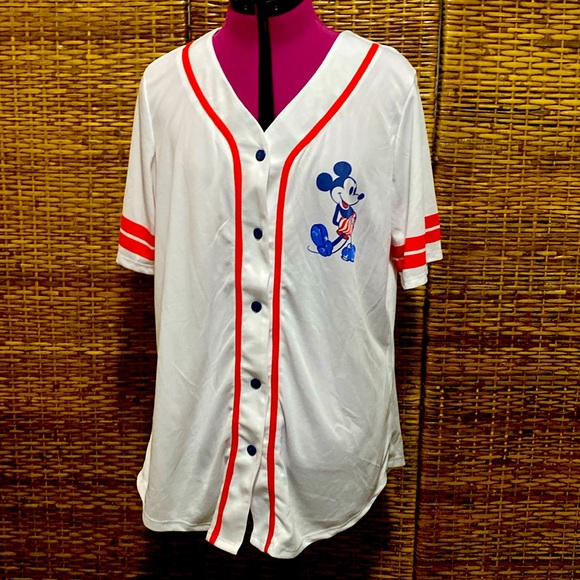 Disney Other - EUC Disney Red white blue Mickey Mouse Button Down Striped Baseball Jersey 3x